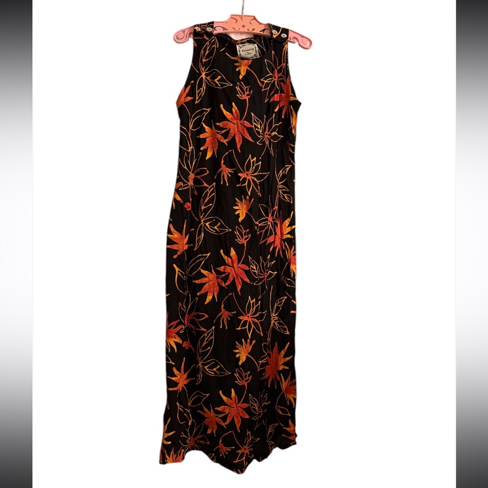 SOLD Elegant Floral Maxi Dress - Black and Orange
